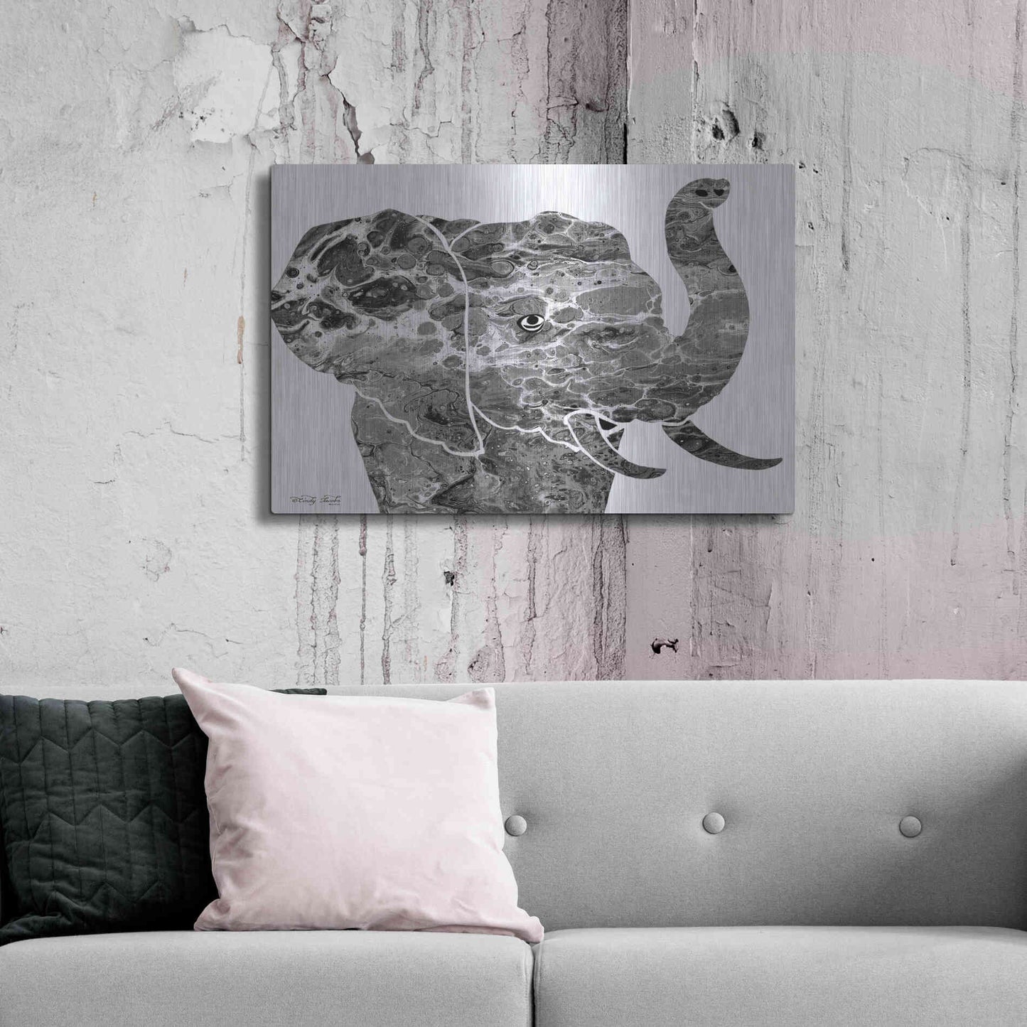 Luxe Metal Art 'Bright Elephant' by Cindy Jacobs, Metal Wall Art,36x24