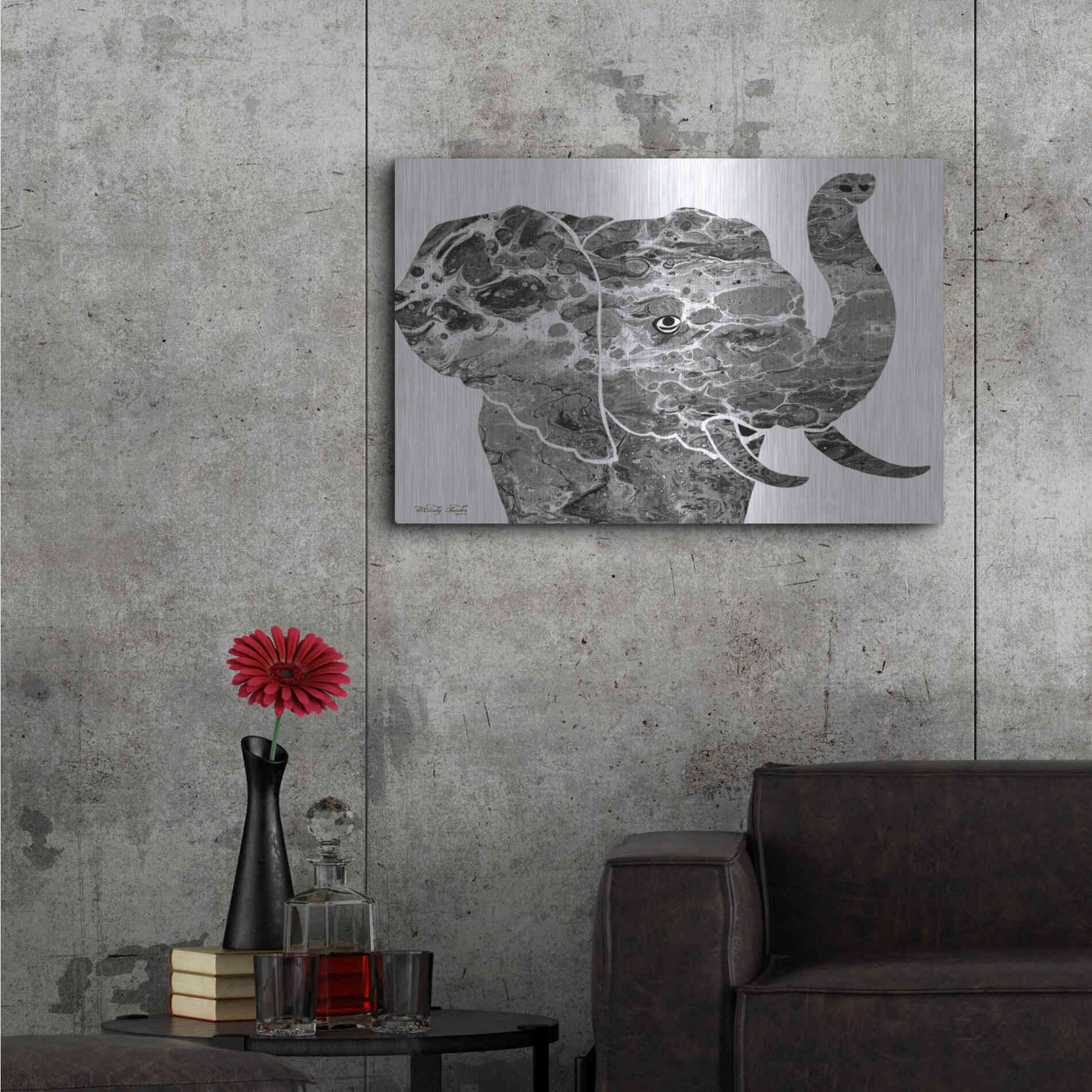 Luxe Metal Art 'Bright Elephant' by Cindy Jacobs, Metal Wall Art,36x24