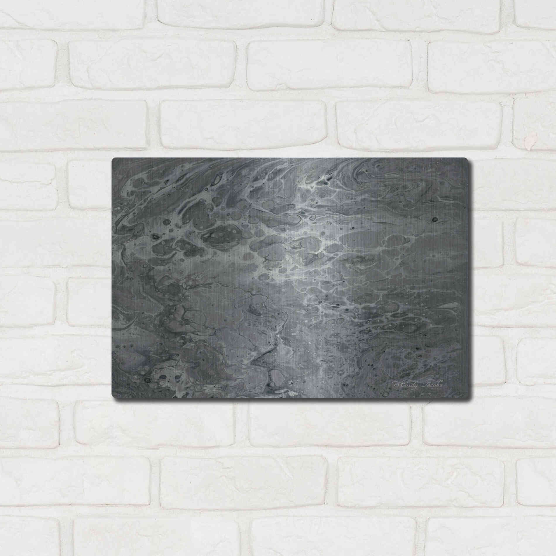 Luxe Metal Art 'Abstract in Gray I' by Cindy Jacobs, Metal Wall Art,16x12