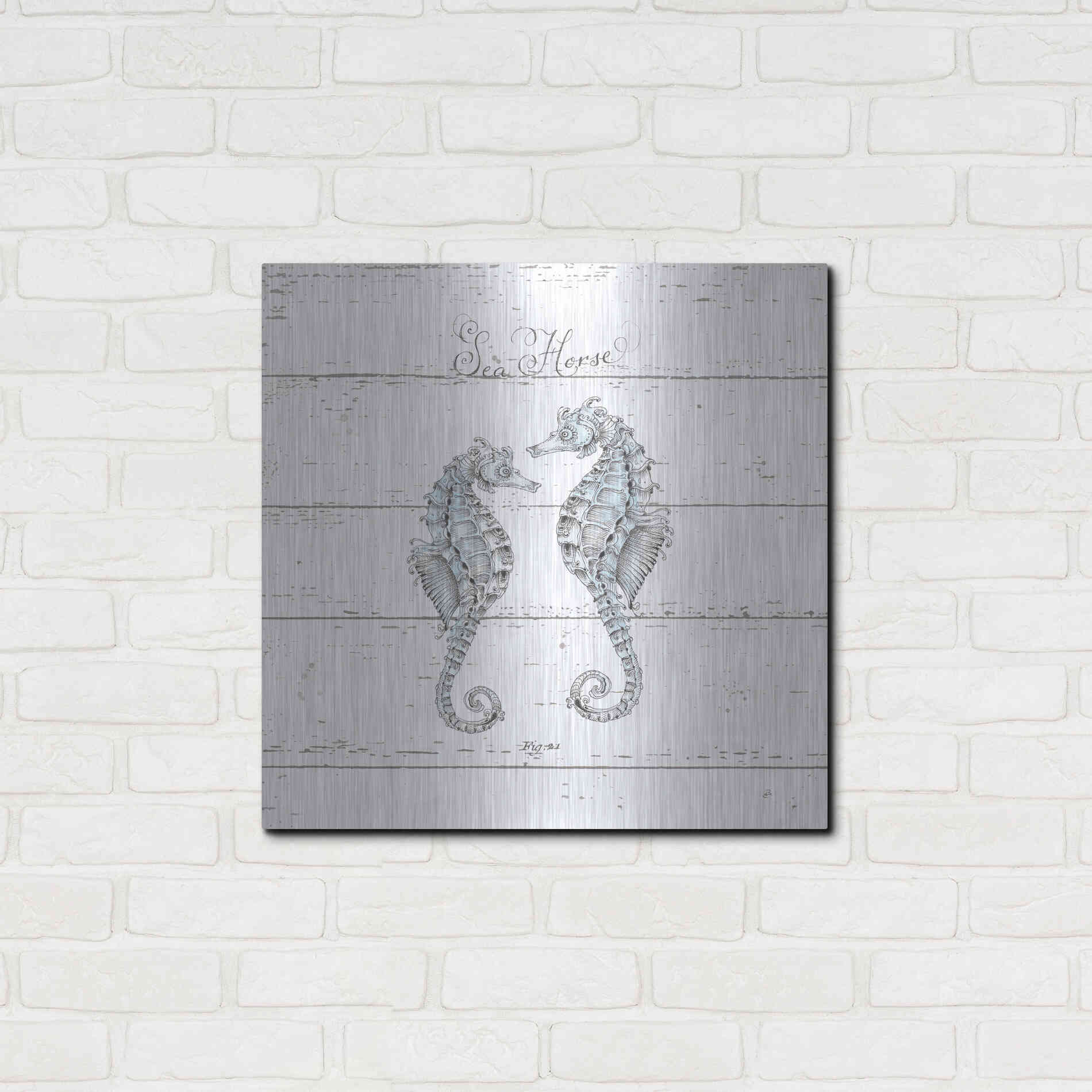 Luxe Metal Art 'Aqua Underwater Life V Shiplap' by Daphne Brissonet, Metal Wall Art,24x24