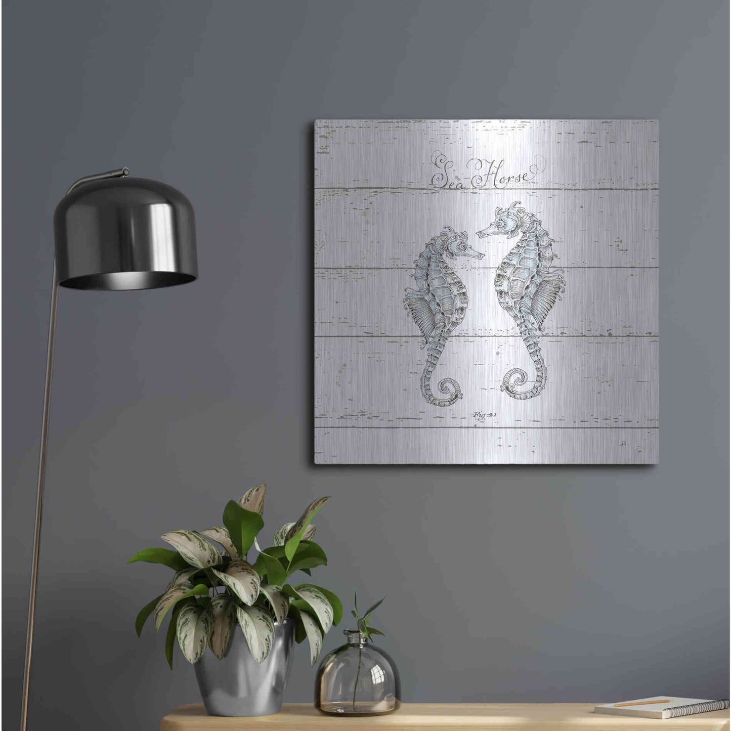 Luxe Metal Art 'Aqua Underwater Life V Shiplap' by Daphne Brissonet, Metal Wall Art,24x24