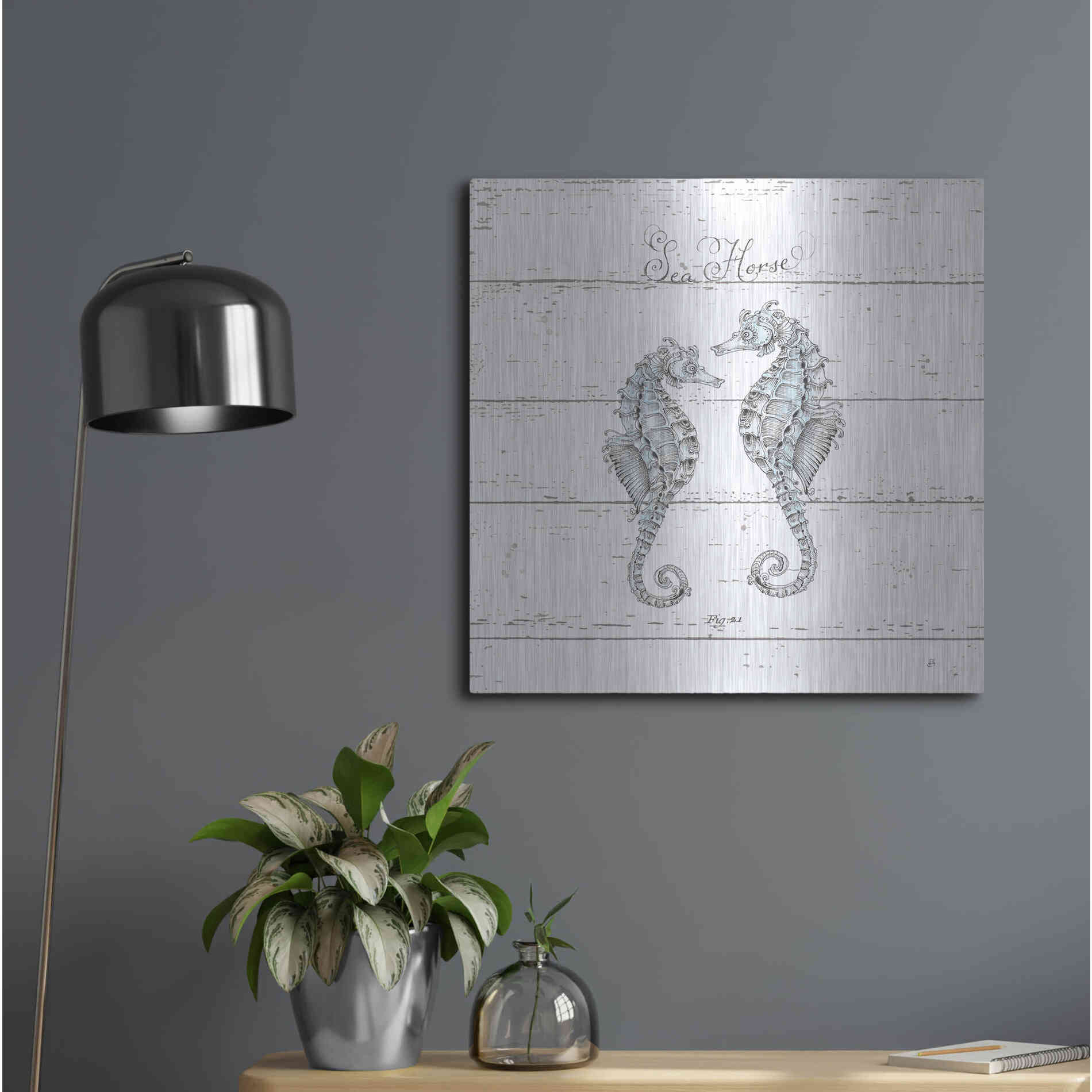 Luxe Metal Art 'Aqua Underwater Life V Shiplap' by Daphne Brissonet, Metal Wall Art,24x24