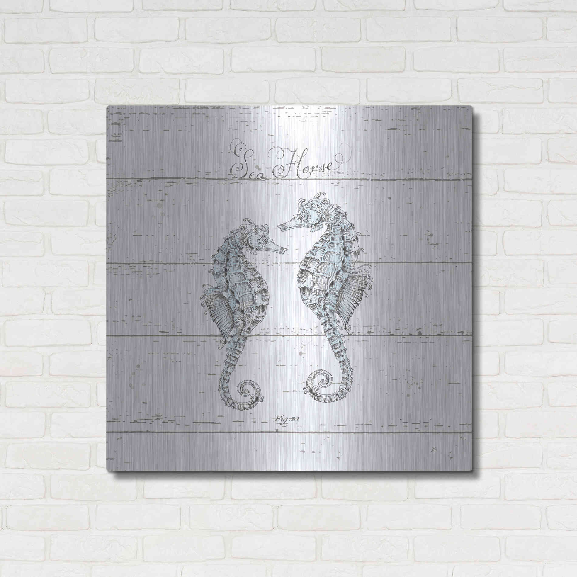 Luxe Metal Art 'Aqua Underwater Life V Shiplap' by Daphne Brissonet, Metal Wall Art,36x36