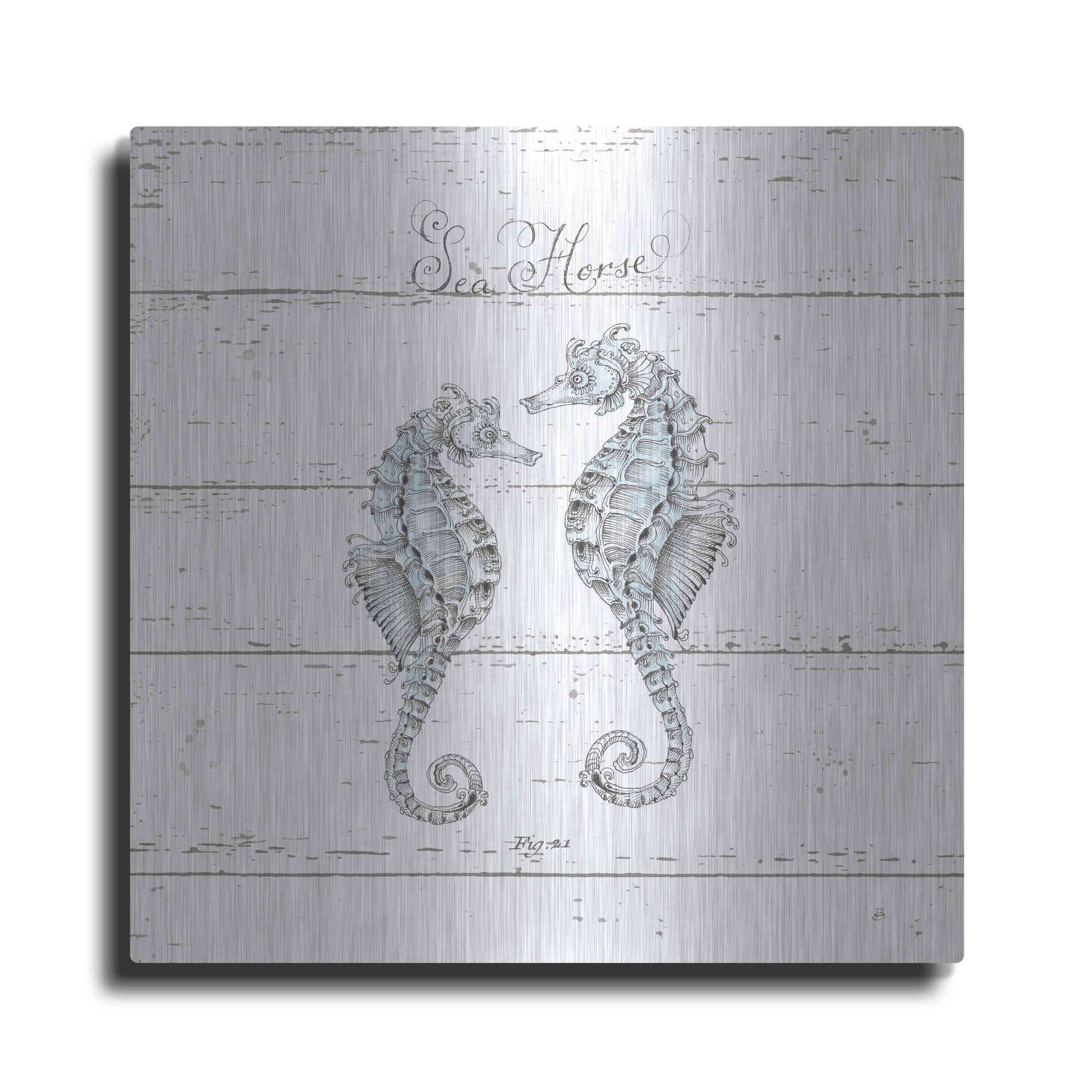 Luxe Metal Art 'Aqua Underwater Life V Shiplap' by Daphne Brissonet, Metal Wall Art