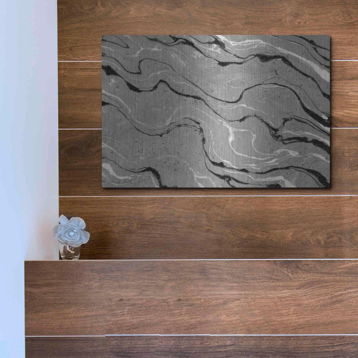 Luxe Metal Art 'Abstract in Gray III' by Cindy Jacobs, Metal Wall Art,16x12