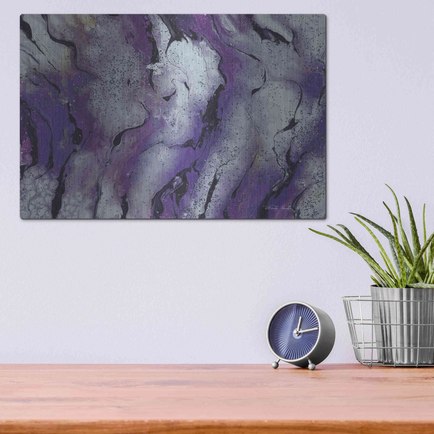 Luxe Metal Art 'Abstract in Purple III' by Cindy Jacobs, Metal Wall Art,16x12