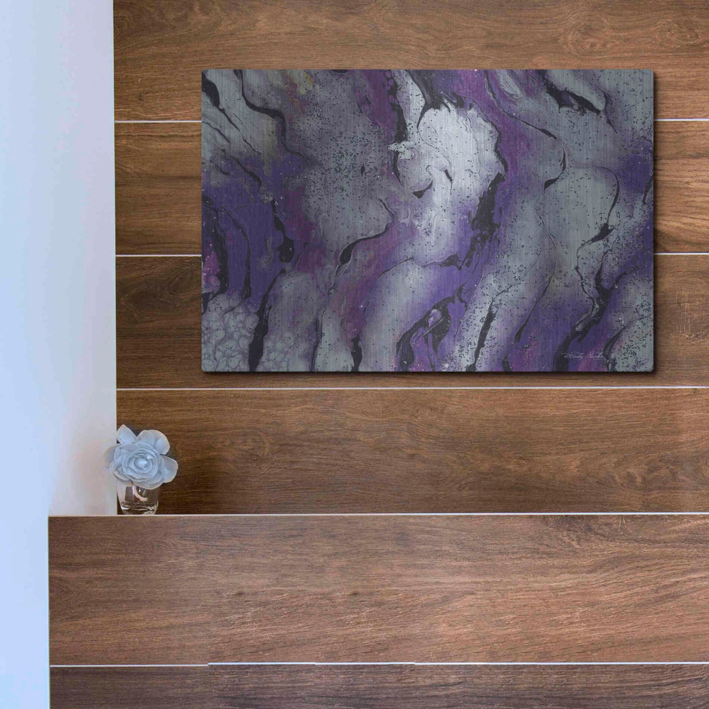 Luxe Metal Art 'Abstract in Purple III' by Cindy Jacobs, Metal Wall Art,16x12