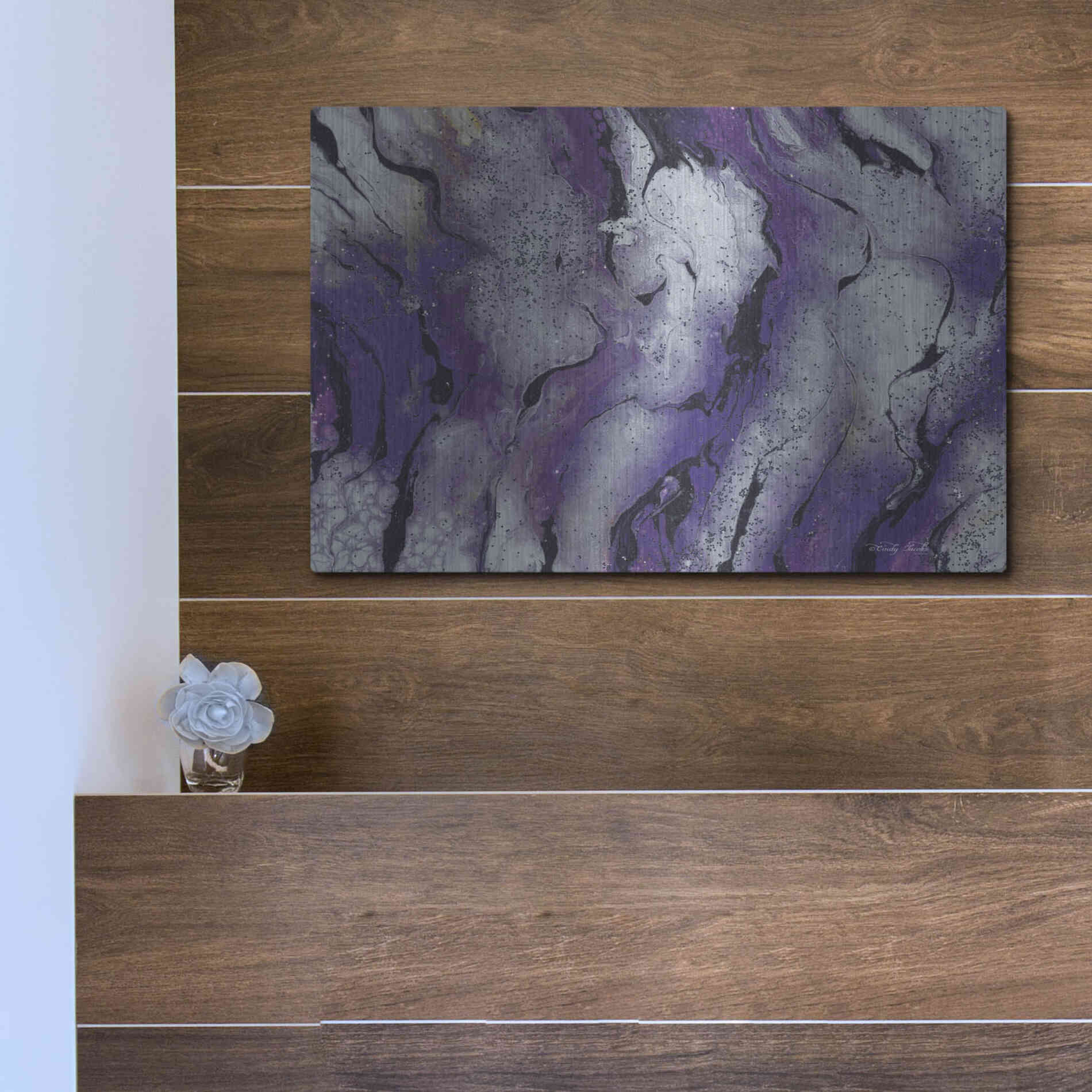 Luxe Metal Art 'Abstract in Purple III' by Cindy Jacobs, Metal Wall Art,16x12