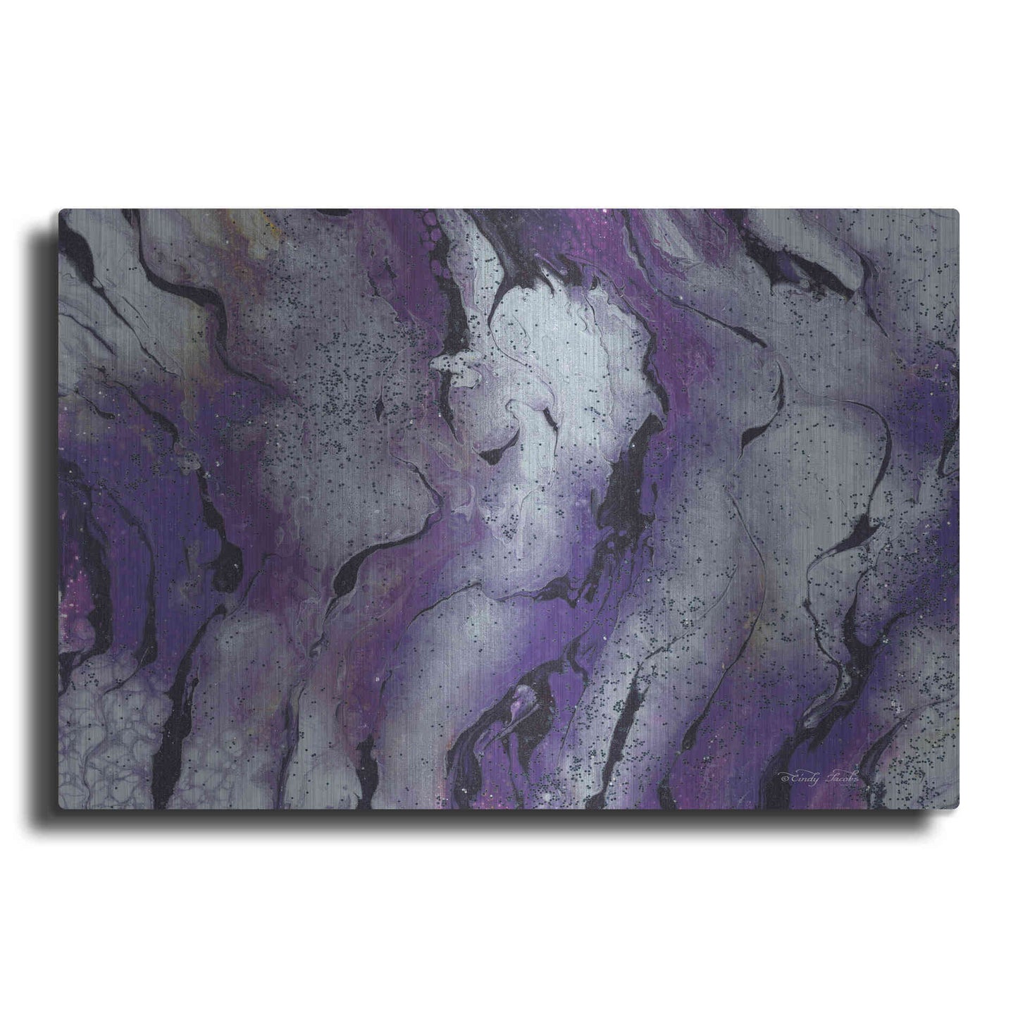 Luxe Metal Art 'Abstract in Purple III' by Cindy Jacobs, Metal Wall Art