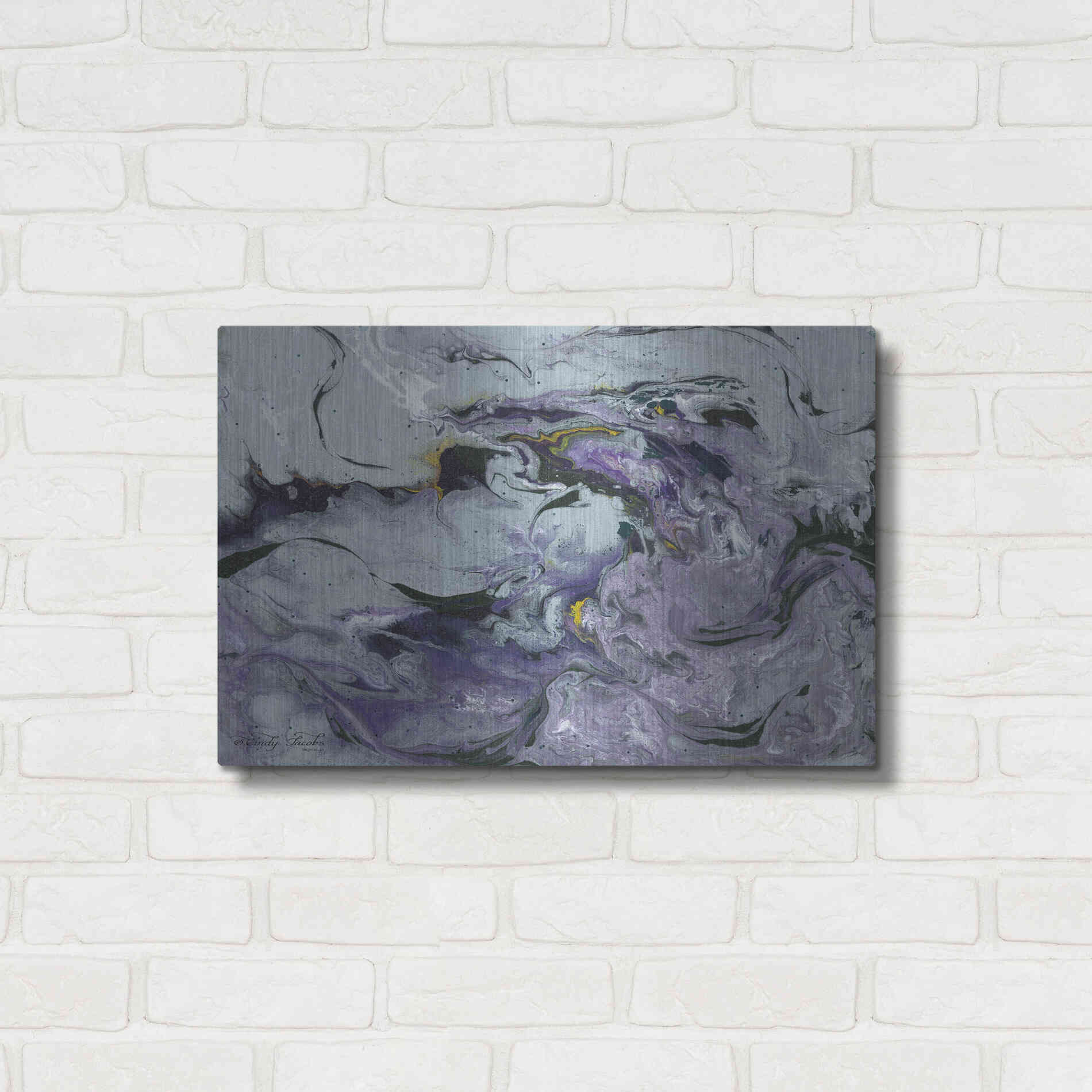 Luxe Metal Art 'Abstract in Purple IV' by Cindy Jacobs, Metal Wall Art,24x16