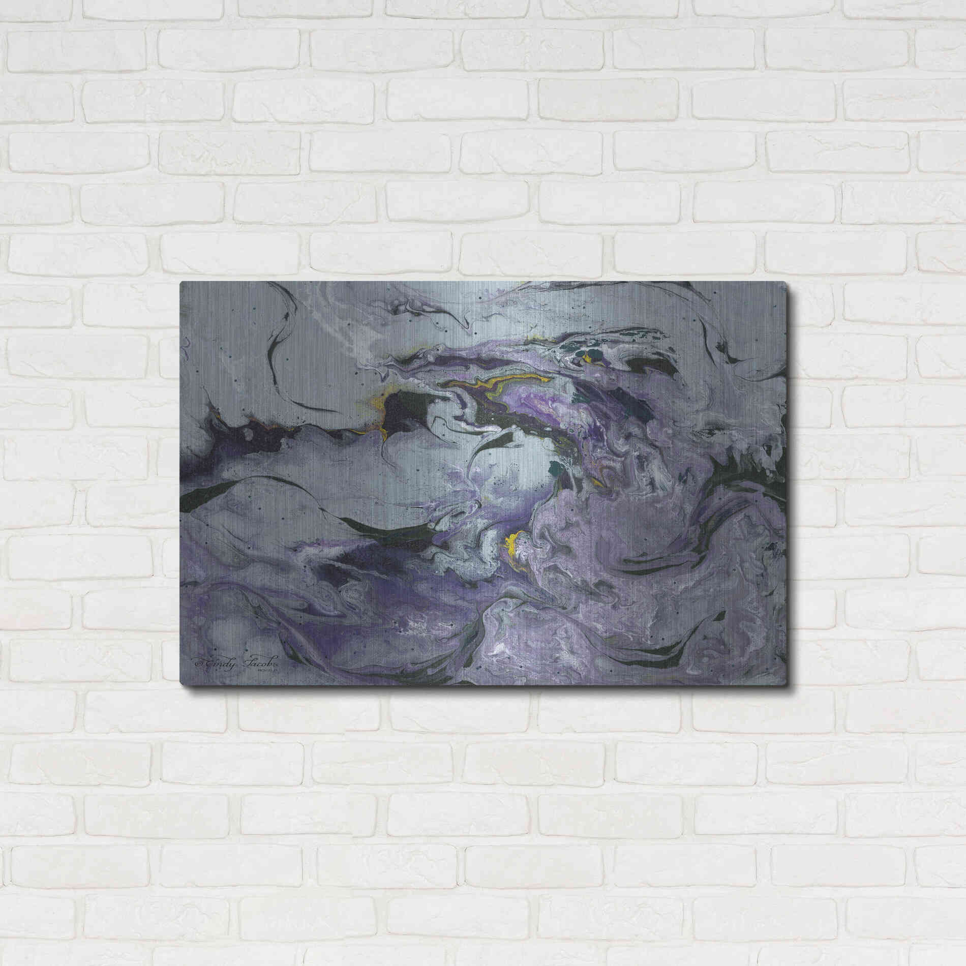 Luxe Metal Art 'Abstract in Purple IV' by Cindy Jacobs, Metal Wall Art,36x24