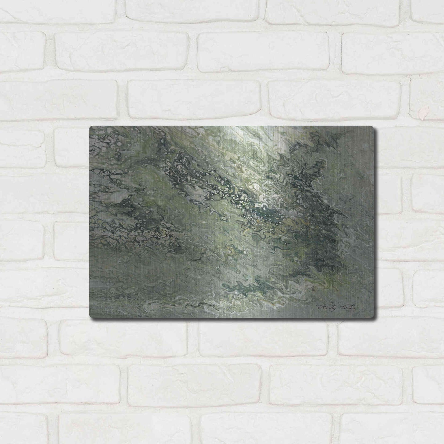 Luxe Metal Art 'Abstract in Seafoam I' by Cindy Jacobs, Metal Wall Art,16x12