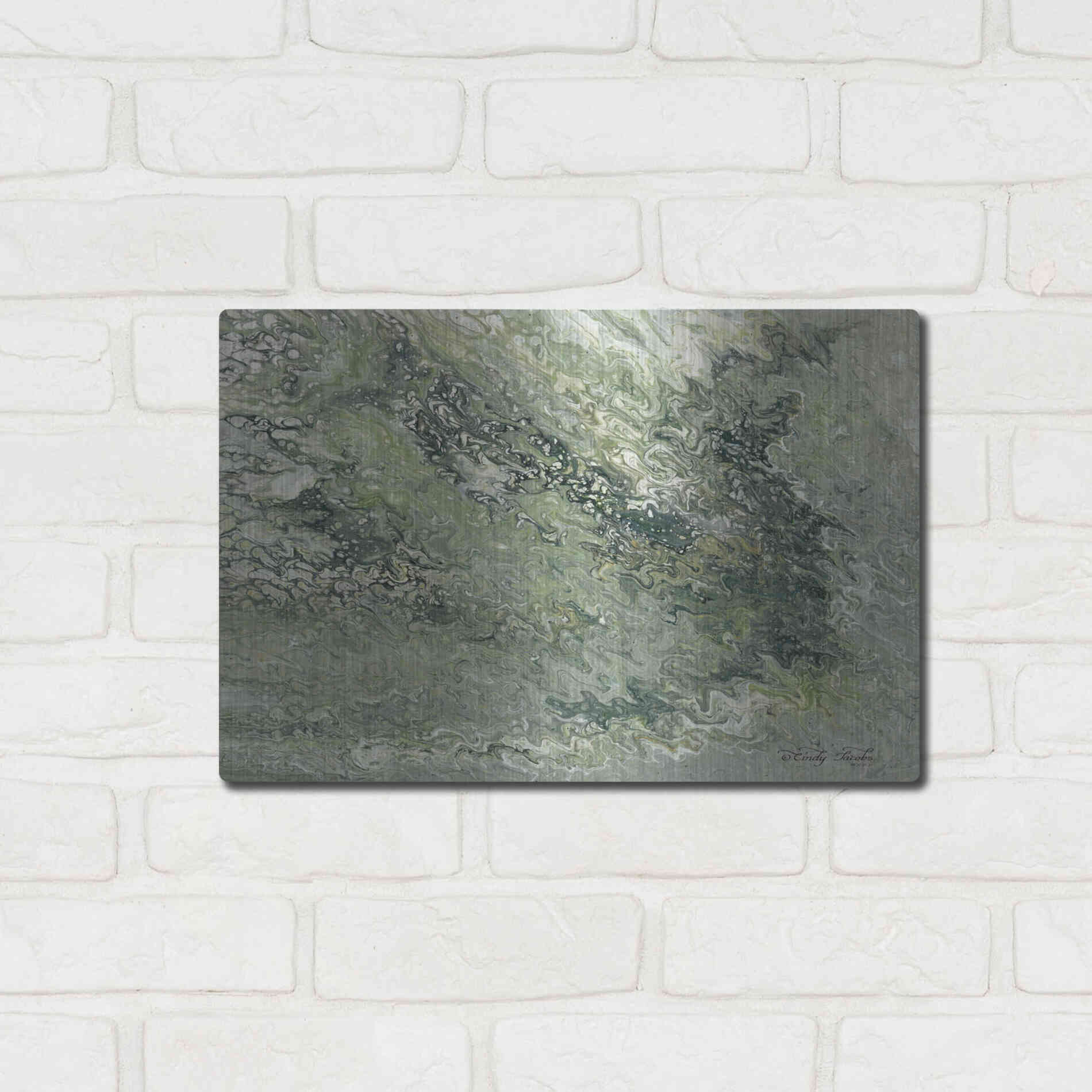 Luxe Metal Art 'Abstract in Seafoam I' by Cindy Jacobs, Metal Wall Art,16x12