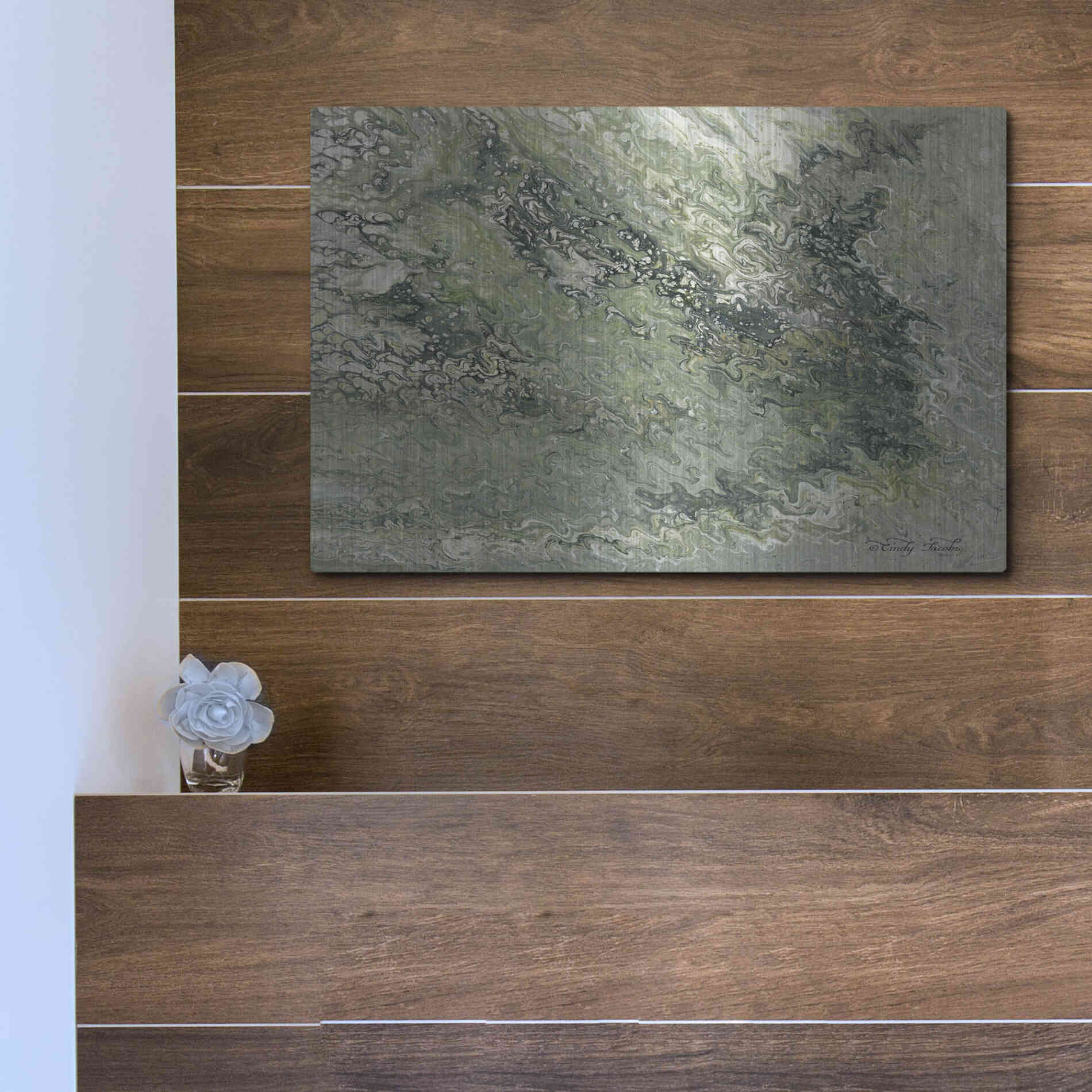 Luxe Metal Art 'Abstract in Seafoam I' by Cindy Jacobs, Metal Wall Art,16x12