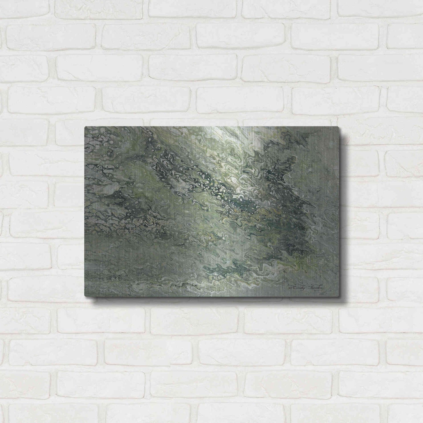 Luxe Metal Art 'Abstract in Seafoam I' by Cindy Jacobs, Metal Wall Art,24x16