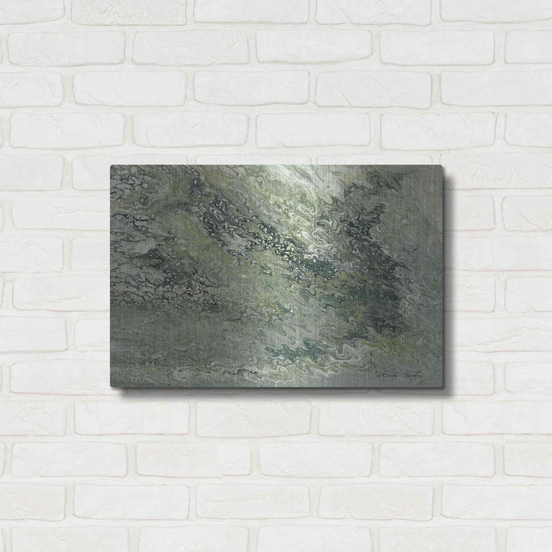 Luxe Metal Art 'Abstract in Seafoam I' by Cindy Jacobs, Metal Wall Art,24x16