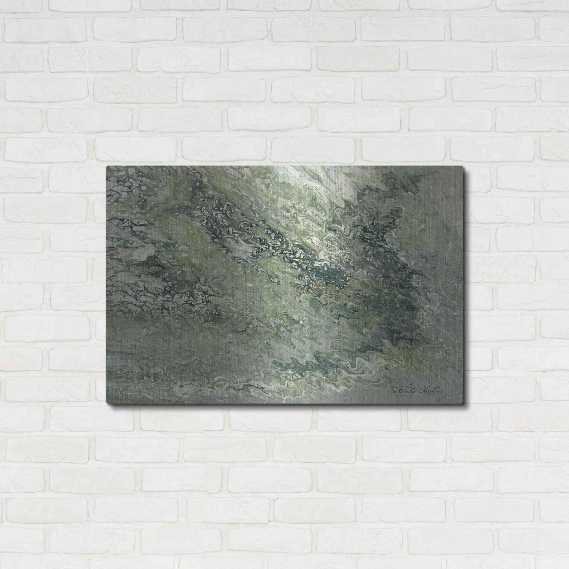 Luxe Metal Art 'Abstract in Seafoam I' by Cindy Jacobs, Metal Wall Art,36x24