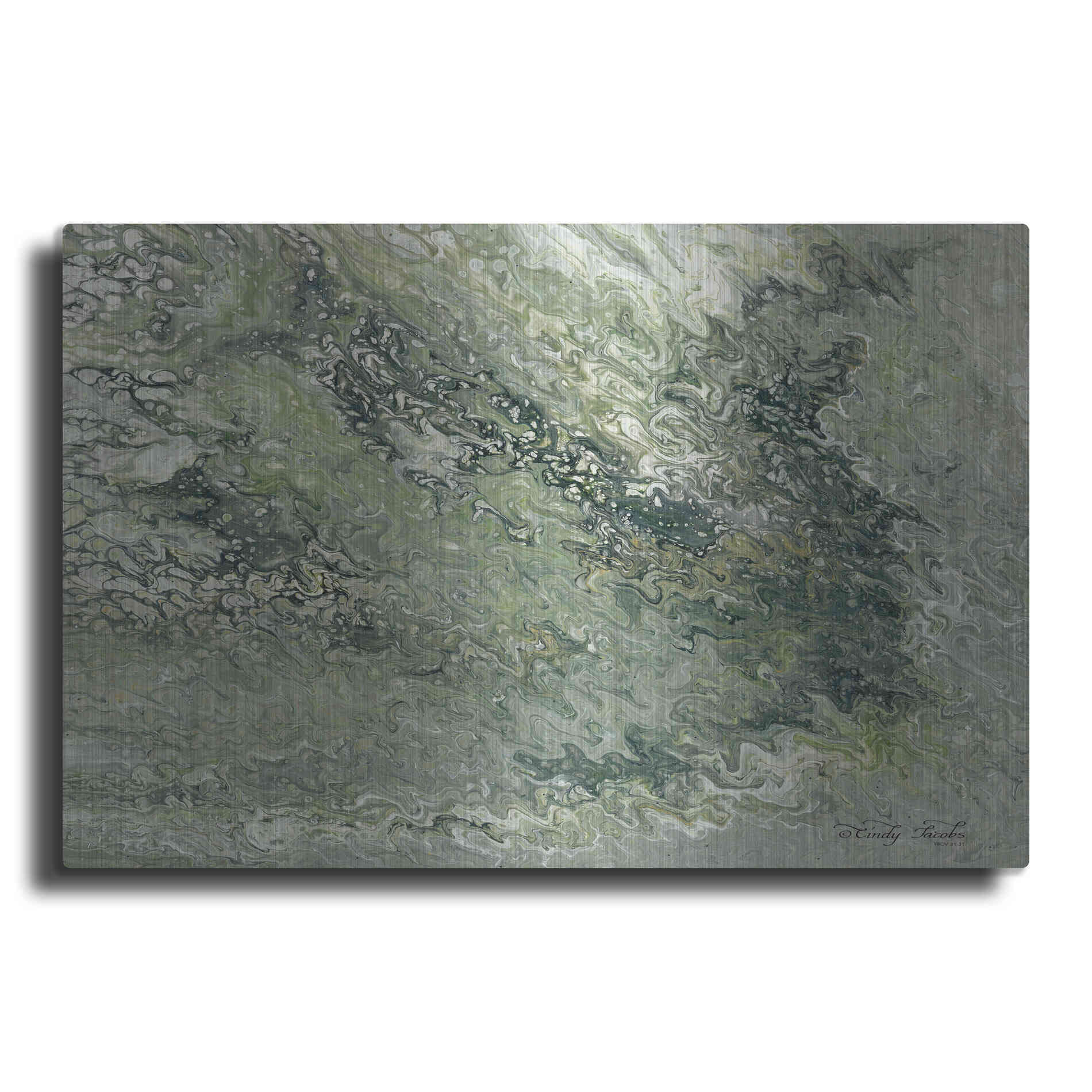 Luxe Metal Art 'Abstract in Seafoam I' by Cindy Jacobs, Metal Wall Art