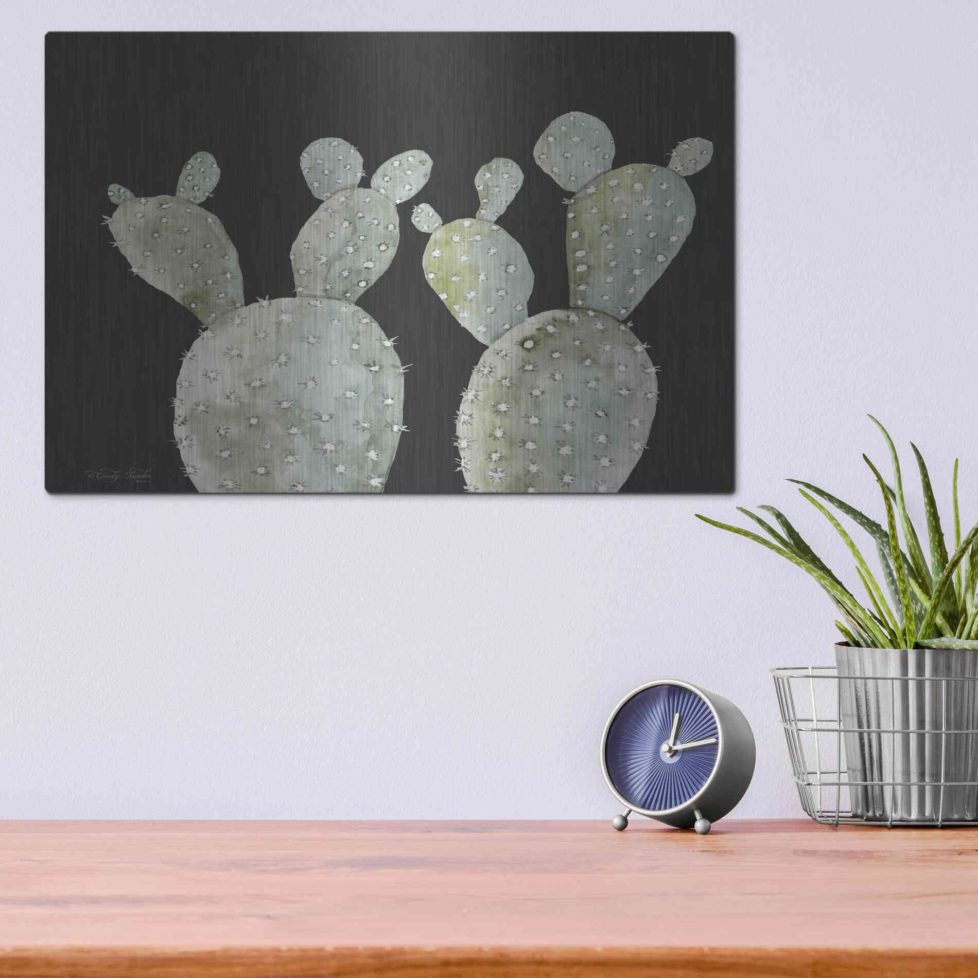 Luxe Metal Art 'Happy Cactus II' by Cindy Jacobs, Metal Wall Art,16x12