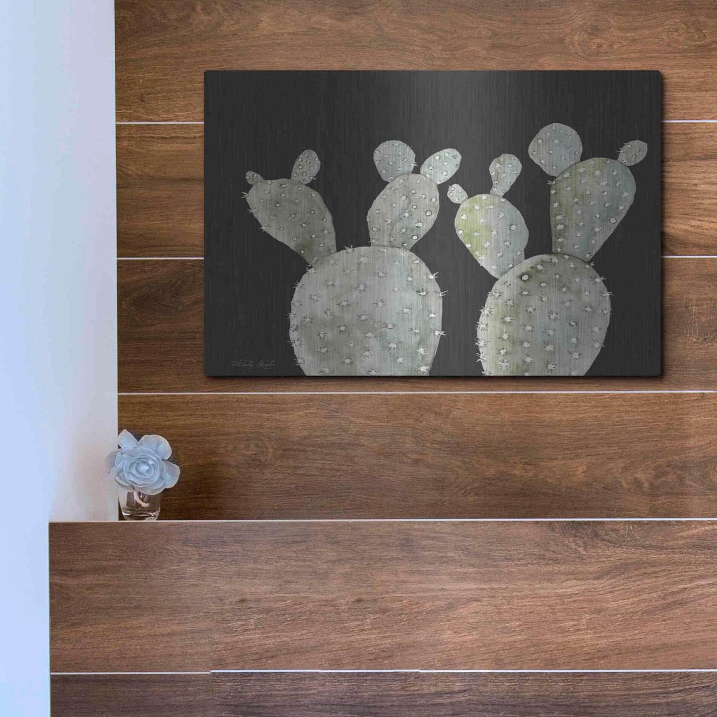 Luxe Metal Art 'Happy Cactus II' by Cindy Jacobs, Metal Wall Art,16x12