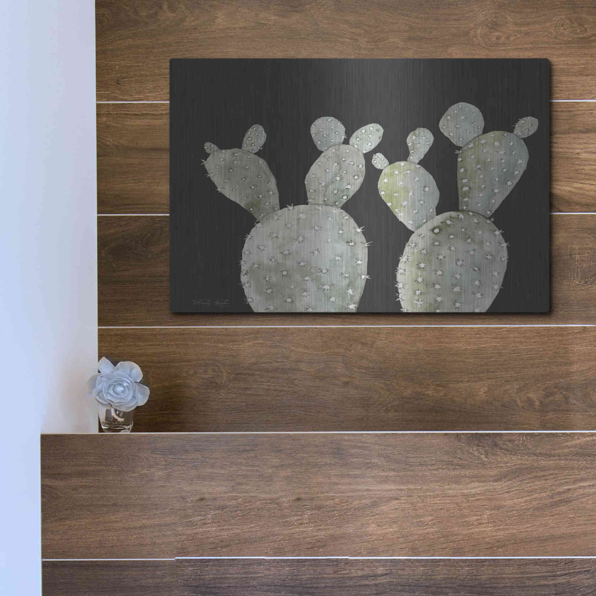 Luxe Metal Art 'Happy Cactus II' by Cindy Jacobs, Metal Wall Art,16x12