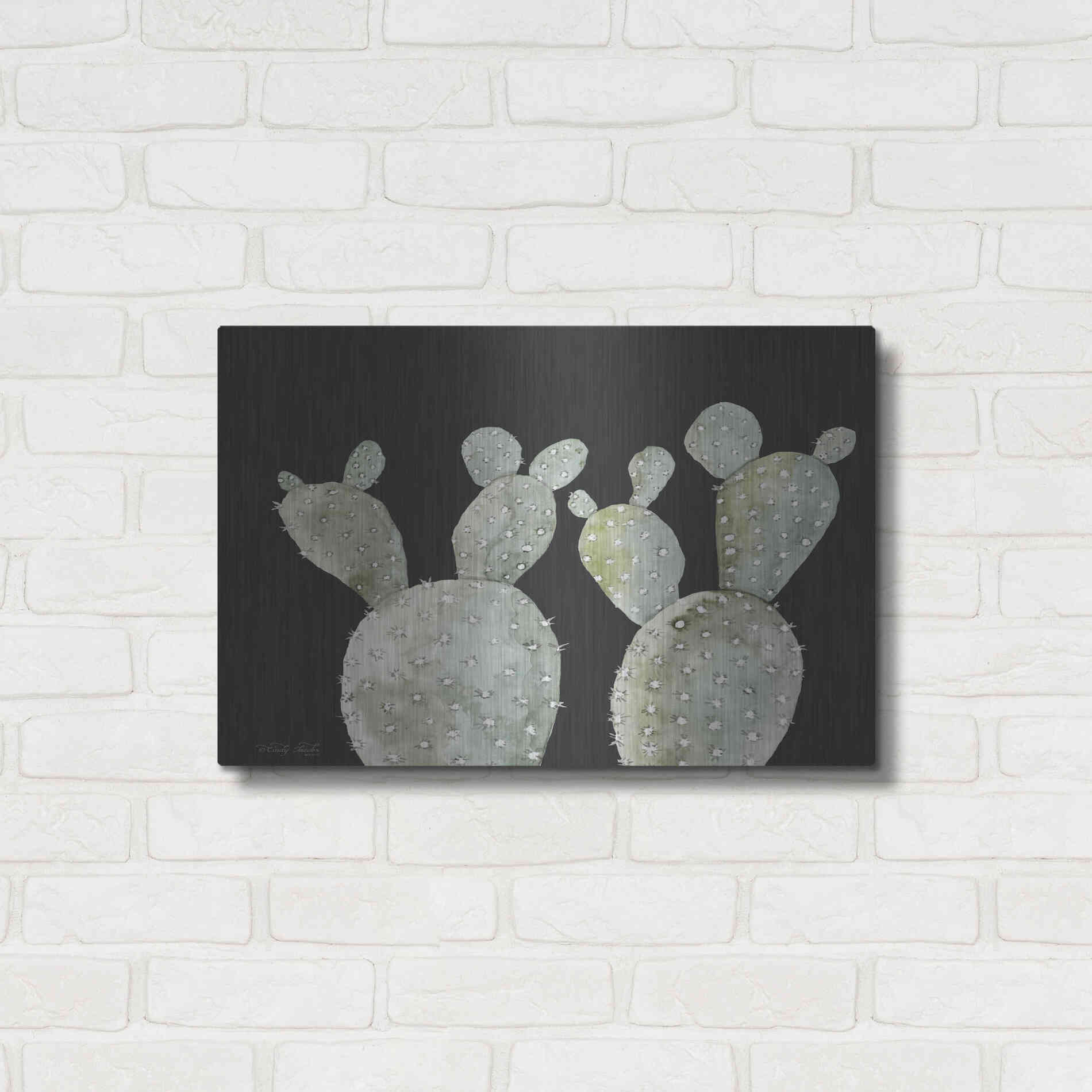 Luxe Metal Art 'Happy Cactus II' by Cindy Jacobs, Metal Wall Art,24x16