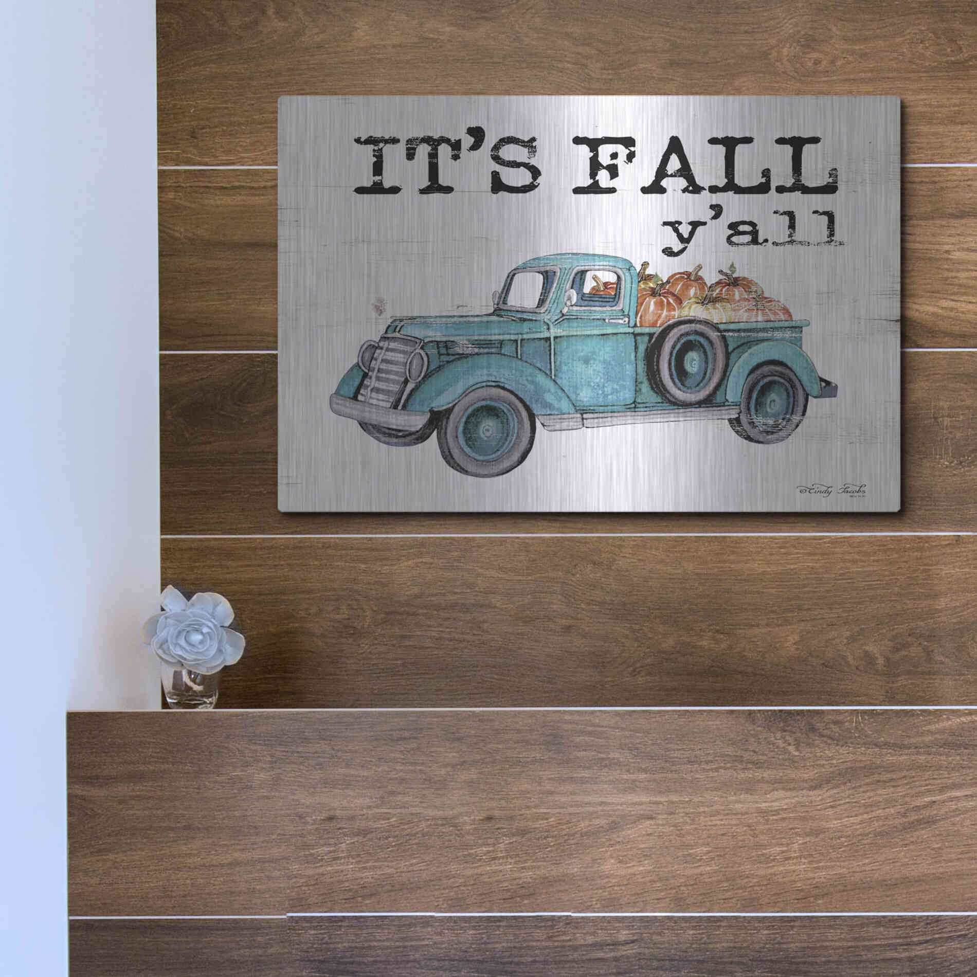 Luxe Metal Art 'It's Fall Y'all' by Cindy Jacobs, Metal Wall Art,16x12