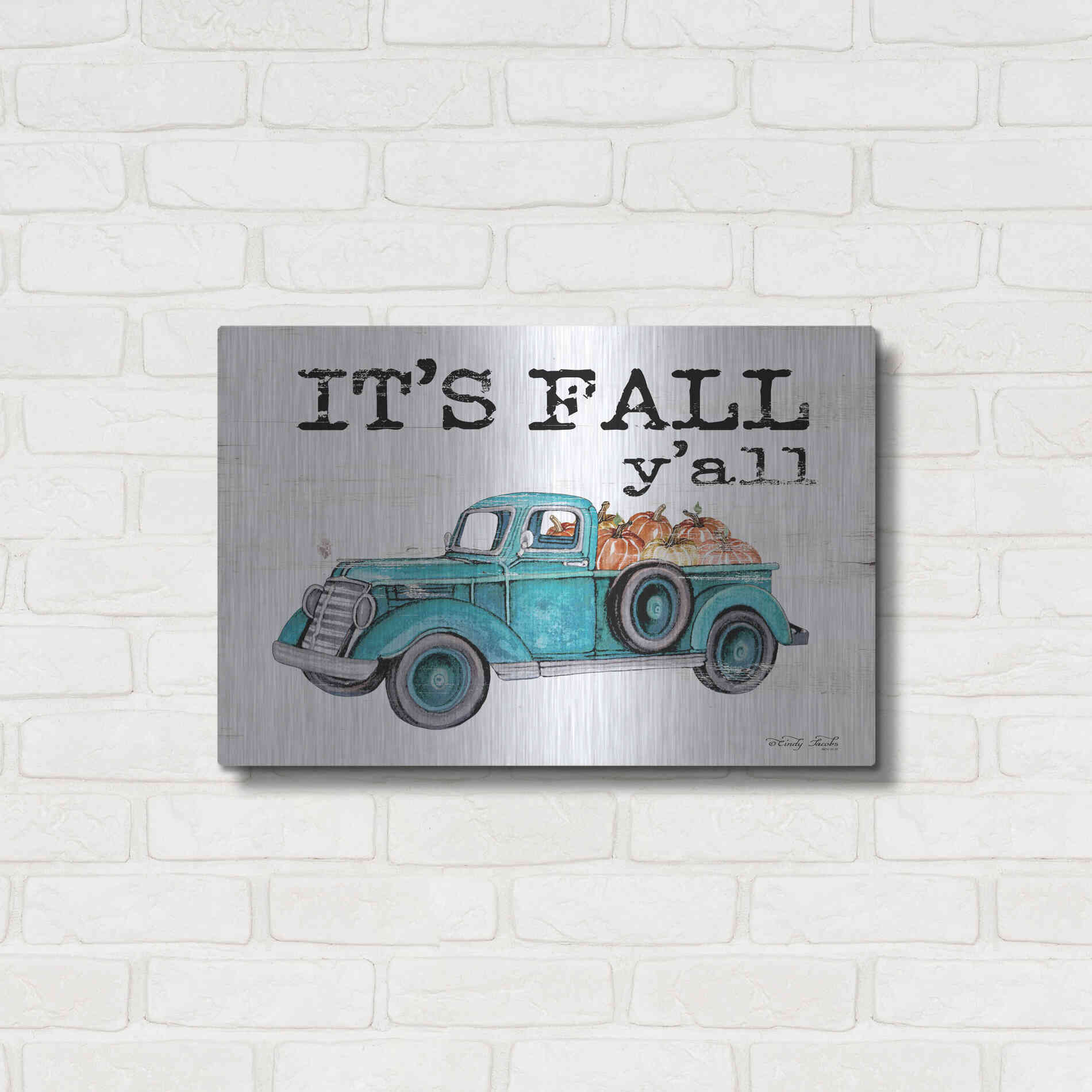 Luxe Metal Art 'It's Fall Y'all' by Cindy Jacobs, Metal Wall Art,24x16