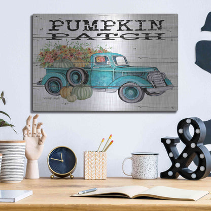 Luxe Metal Art 'Pumpkin Patch Truck' by Cindy Jacobs, Metal Wall Art,16x12