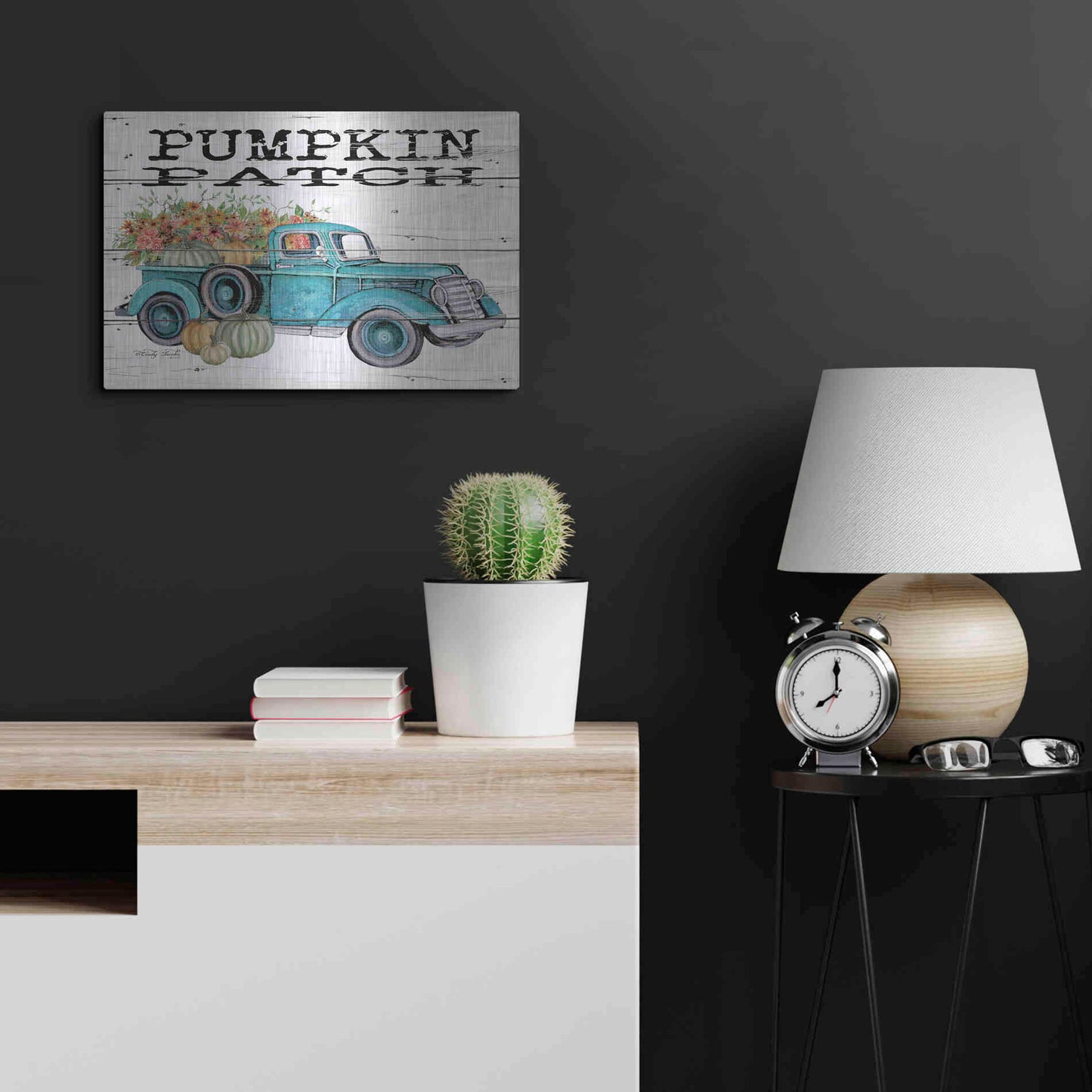 Luxe Metal Art 'Pumpkin Patch Truck' by Cindy Jacobs, Metal Wall Art,24x16
