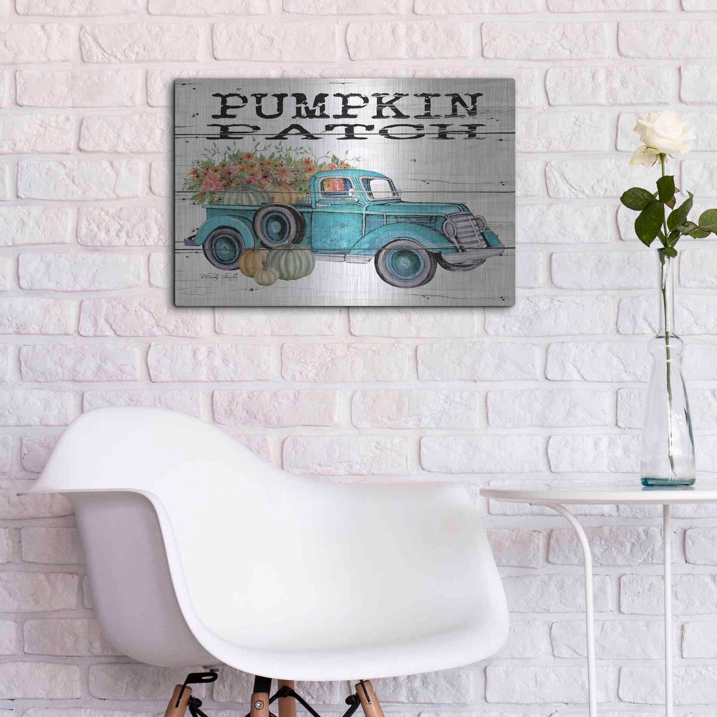 Luxe Metal Art 'Pumpkin Patch Truck' by Cindy Jacobs, Metal Wall Art,24x16