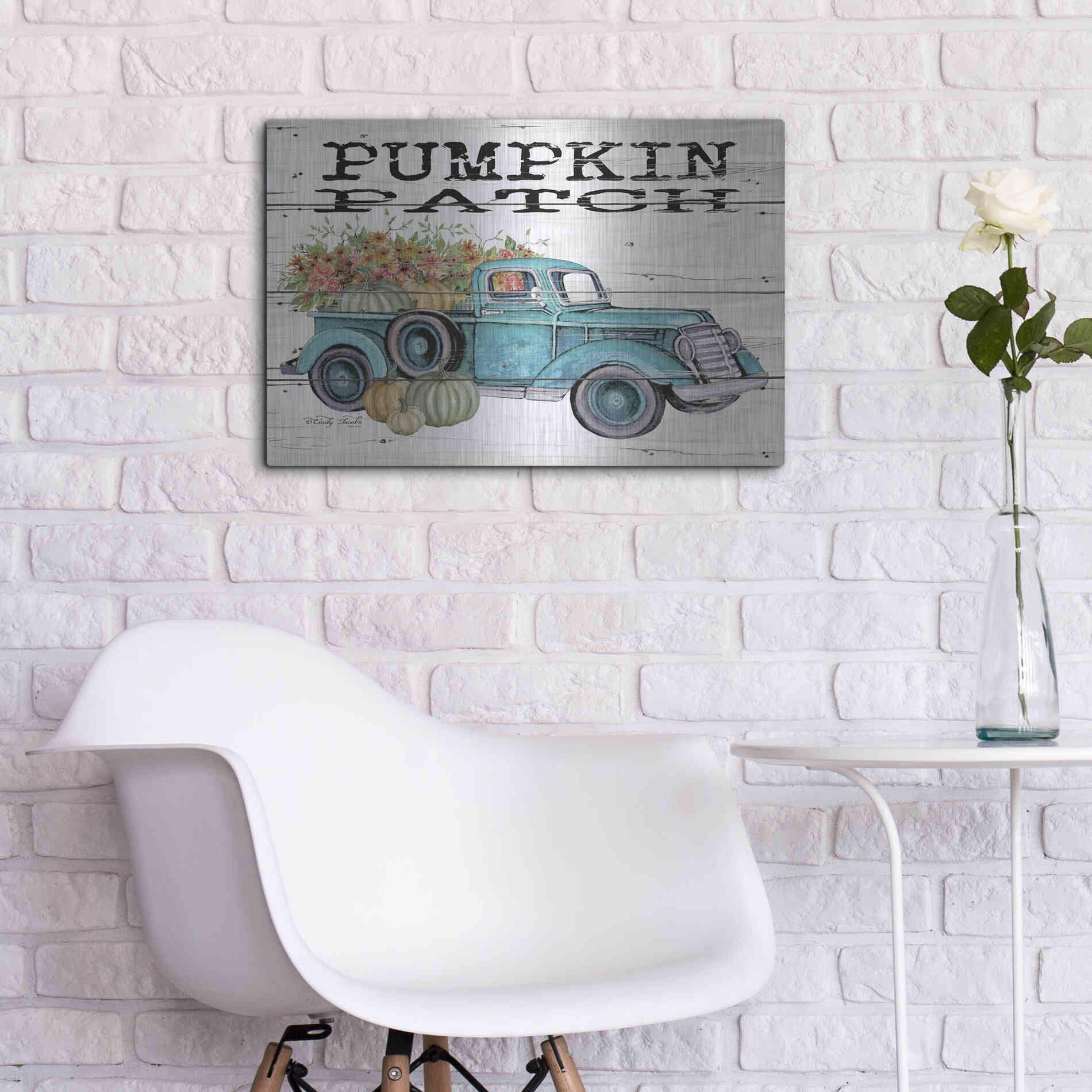 Luxe Metal Art 'Pumpkin Patch Truck' by Cindy Jacobs, Metal Wall Art,24x16