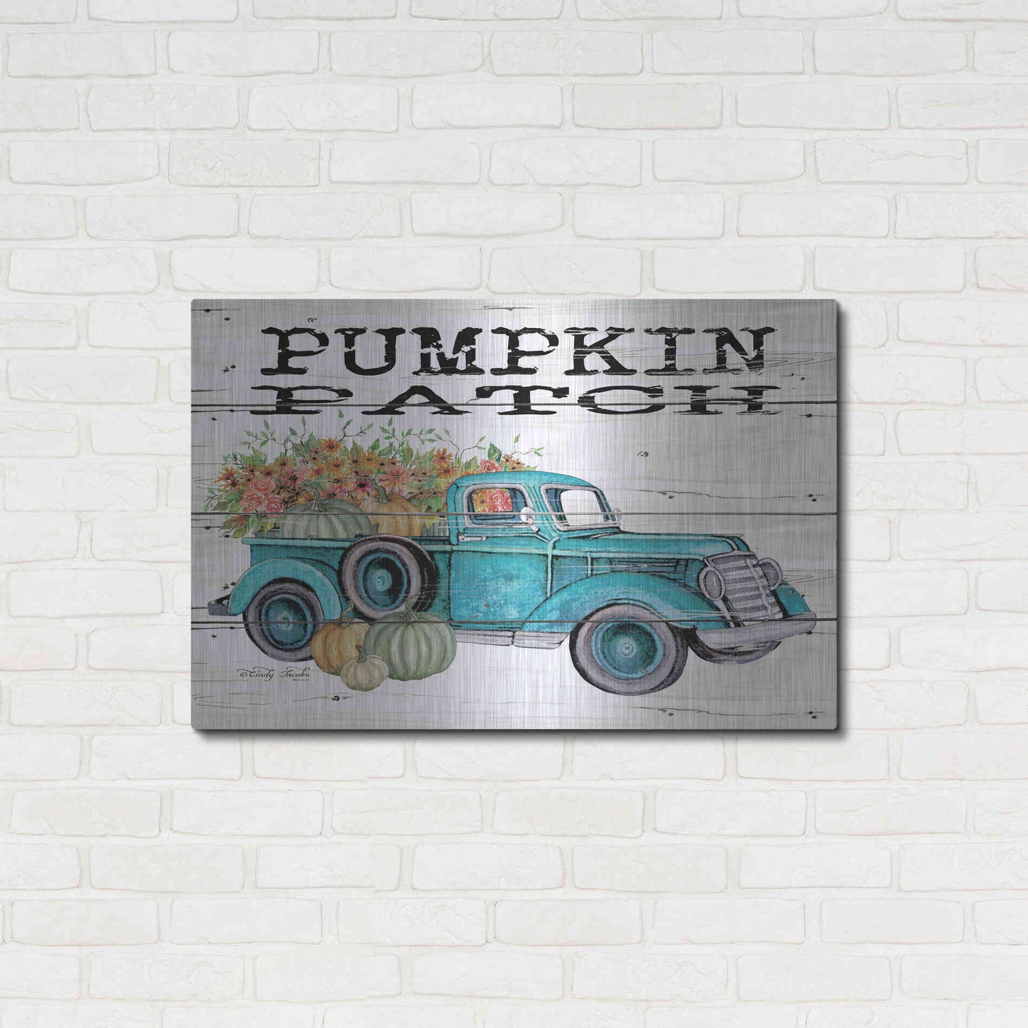 Luxe Metal Art 'Pumpkin Patch Truck' by Cindy Jacobs, Metal Wall Art,36x24