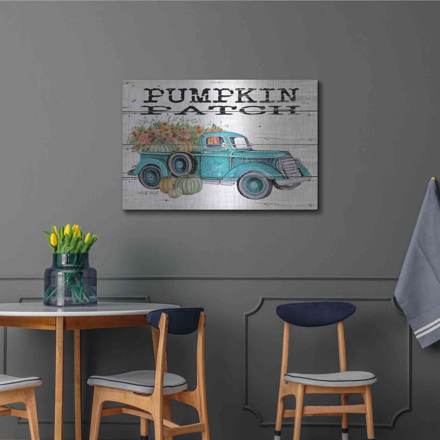 Luxe Metal Art 'Pumpkin Patch Truck' by Cindy Jacobs, Metal Wall Art,36x24