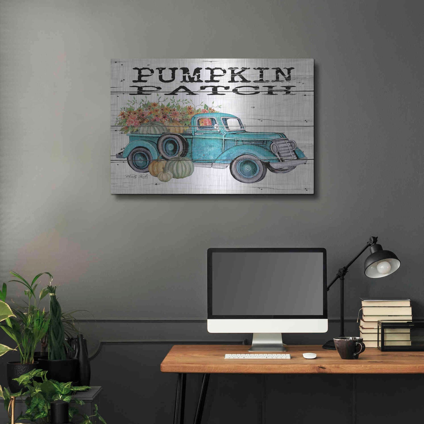 Luxe Metal Art 'Pumpkin Patch Truck' by Cindy Jacobs, Metal Wall Art,36x24