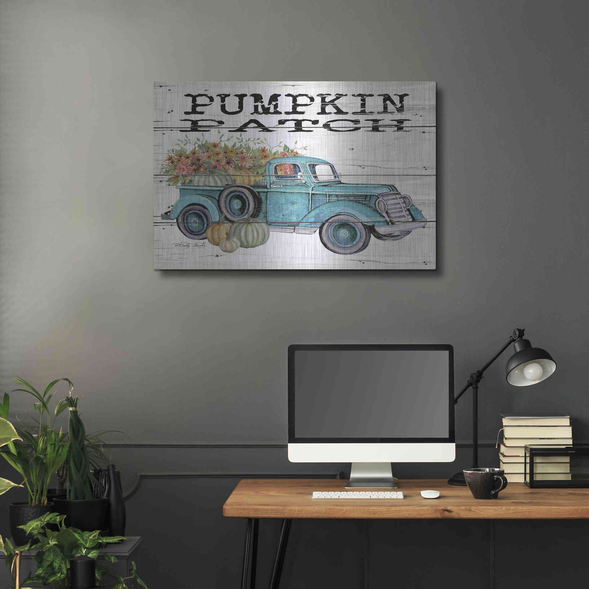 Luxe Metal Art 'Pumpkin Patch Truck' by Cindy Jacobs, Metal Wall Art,36x24