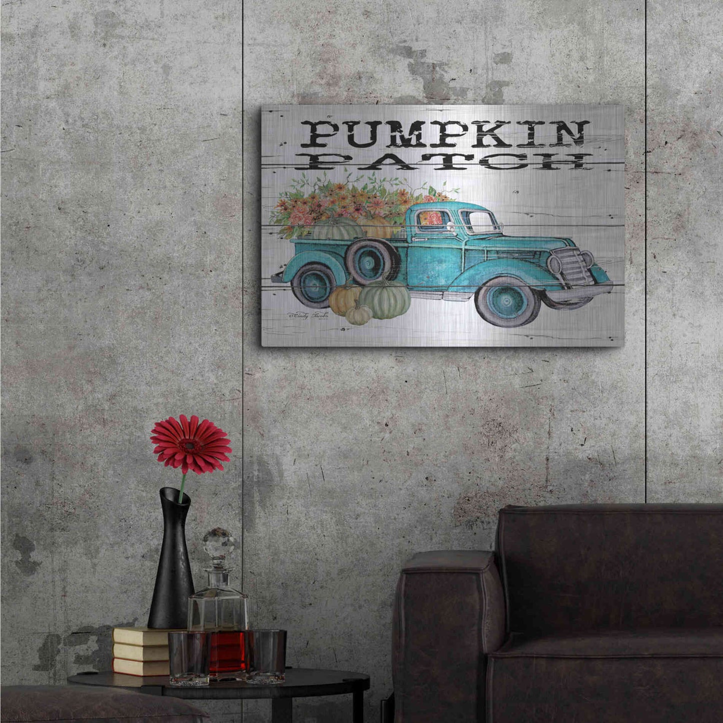 Luxe Metal Art 'Pumpkin Patch Truck' by Cindy Jacobs, Metal Wall Art,36x24