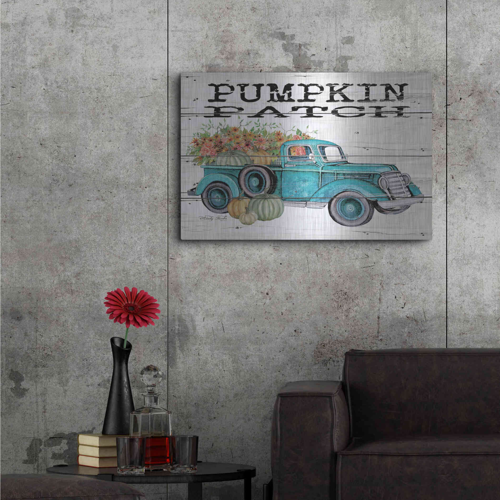 Luxe Metal Art 'Pumpkin Patch Truck' by Cindy Jacobs, Metal Wall Art,36x24
