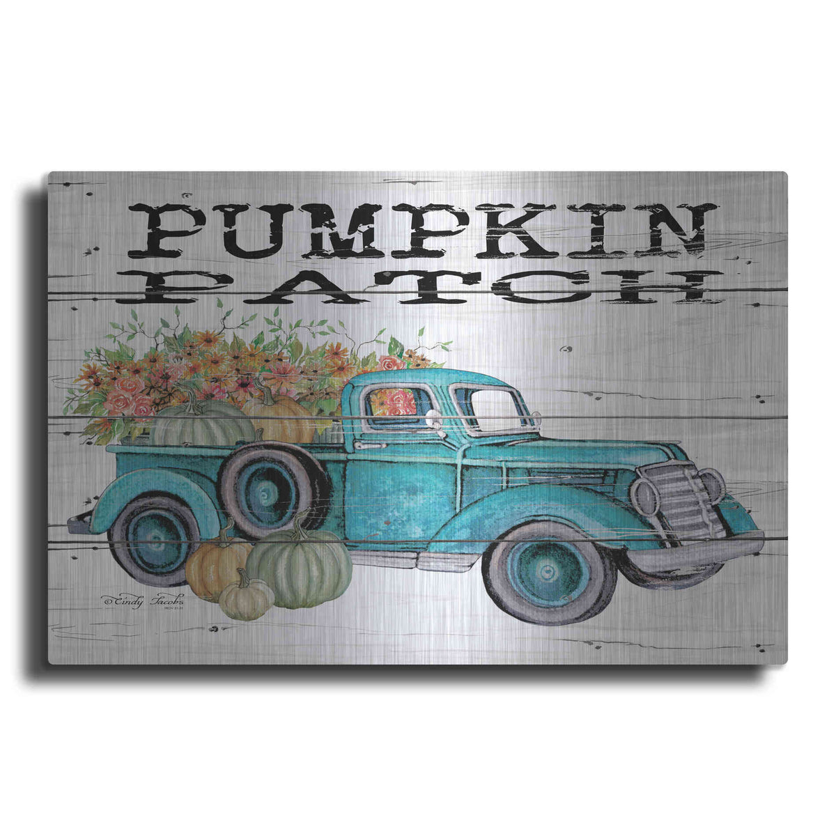 Luxe Metal Art 'Pumpkin Patch Truck' by Cindy Jacobs, Metal Wall Art