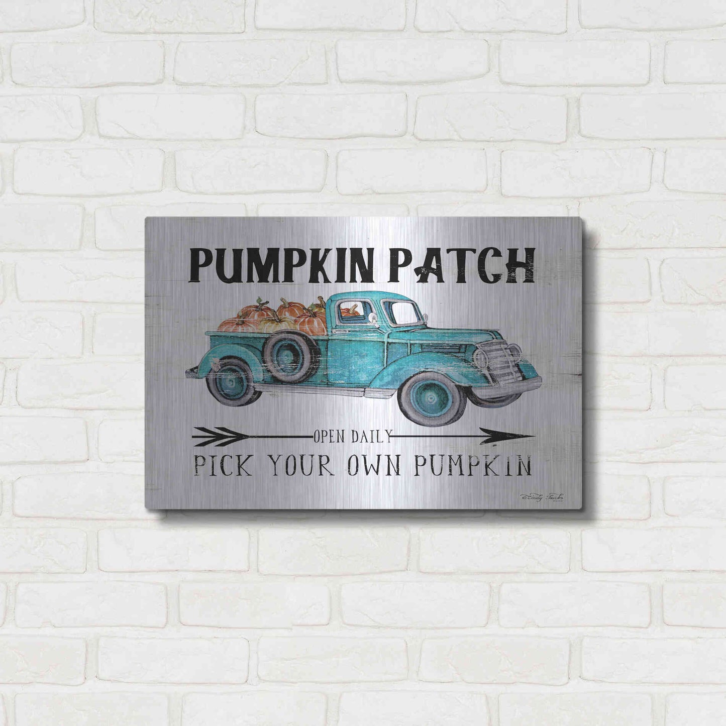 Luxe Metal Art 'Pumpkin Patch Open Daily' by Cindy Jacobs, Metal Wall Art,24x16