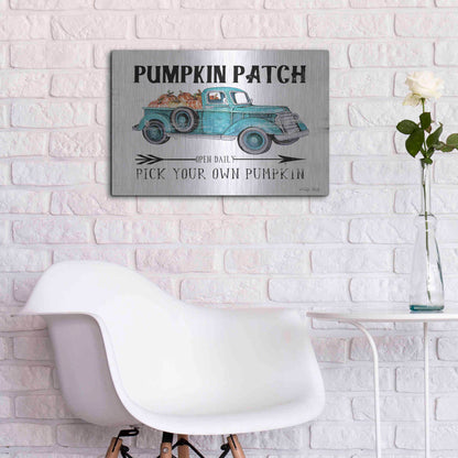 Luxe Metal Art 'Pumpkin Patch Open Daily' by Cindy Jacobs, Metal Wall Art,24x16