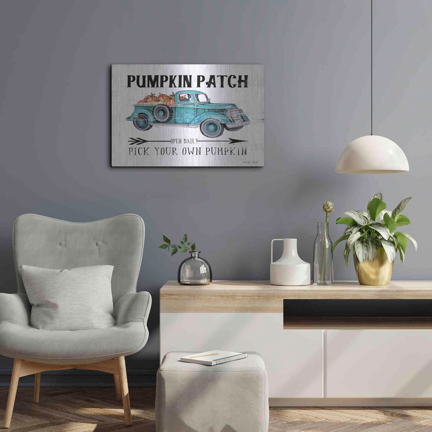 Luxe Metal Art 'Pumpkin Patch Open Daily' by Cindy Jacobs, Metal Wall Art,24x16