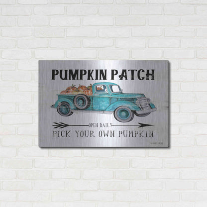 Luxe Metal Art 'Pumpkin Patch Open Daily' by Cindy Jacobs, Metal Wall Art,36x24