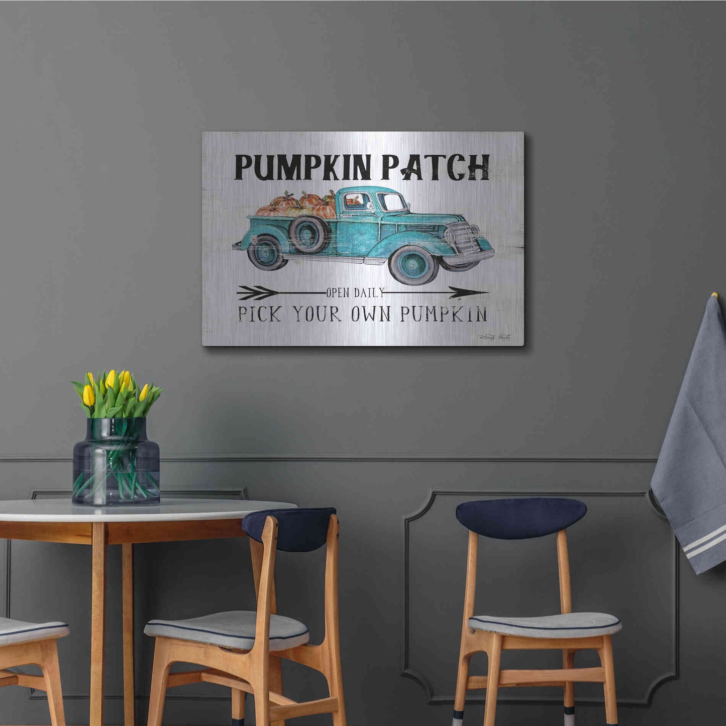 Luxe Metal Art 'Pumpkin Patch Open Daily' by Cindy Jacobs, Metal Wall Art,36x24