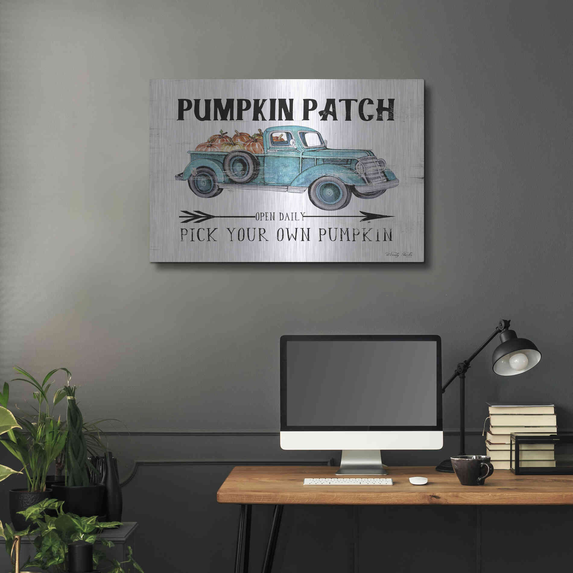Luxe Metal Art 'Pumpkin Patch Open Daily' by Cindy Jacobs, Metal Wall Art,36x24