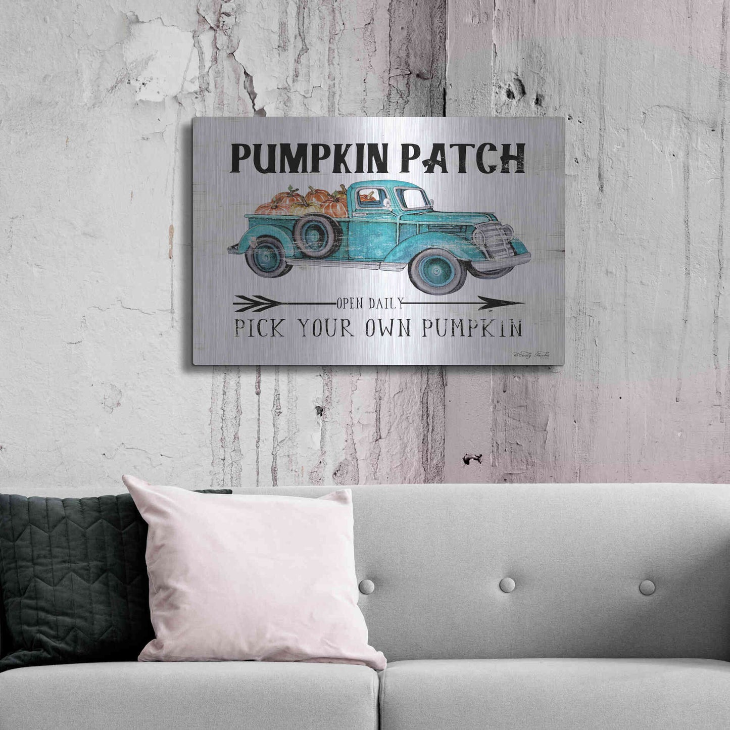 Luxe Metal Art 'Pumpkin Patch Open Daily' by Cindy Jacobs, Metal Wall Art,36x24