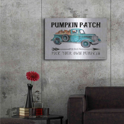 Luxe Metal Art 'Pumpkin Patch Open Daily' by Cindy Jacobs, Metal Wall Art,36x24