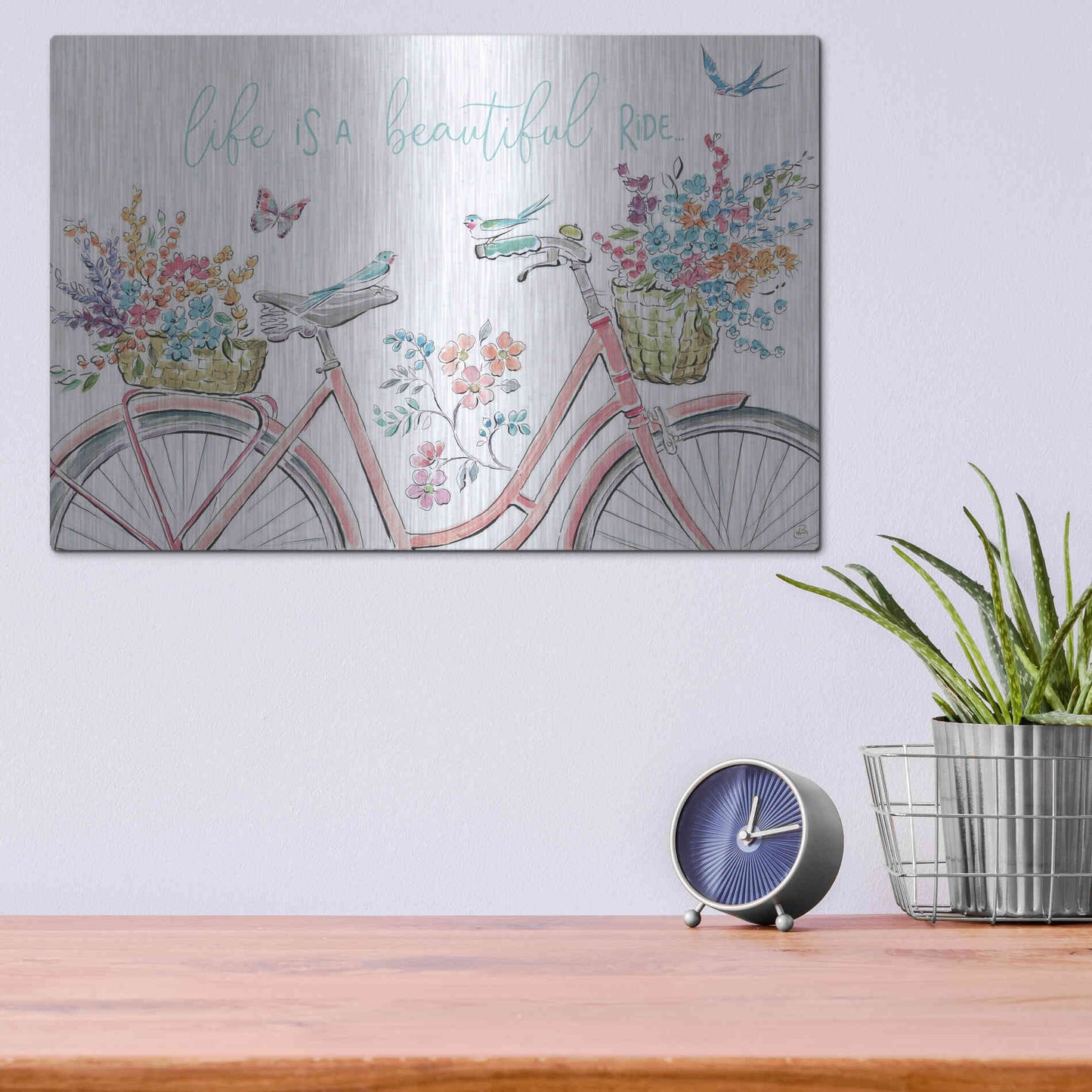 Luxe Metal Art 'Sparrow Spring III Light' by Daphne Brissonet, Metal Wall Art,16x12