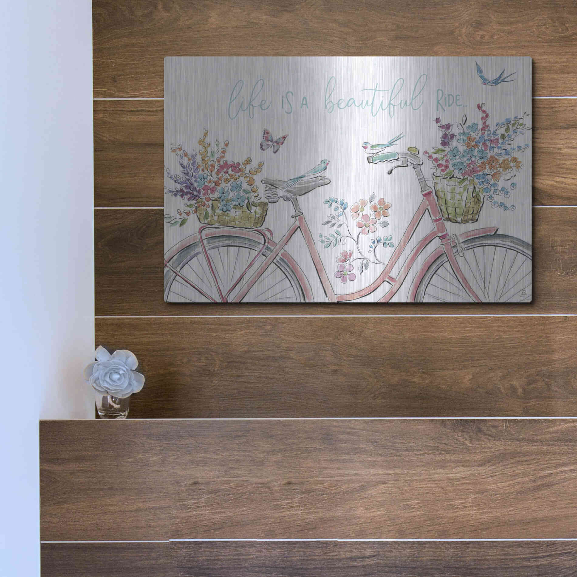 Luxe Metal Art 'Sparrow Spring III Light' by Daphne Brissonet, Metal Wall Art,16x12