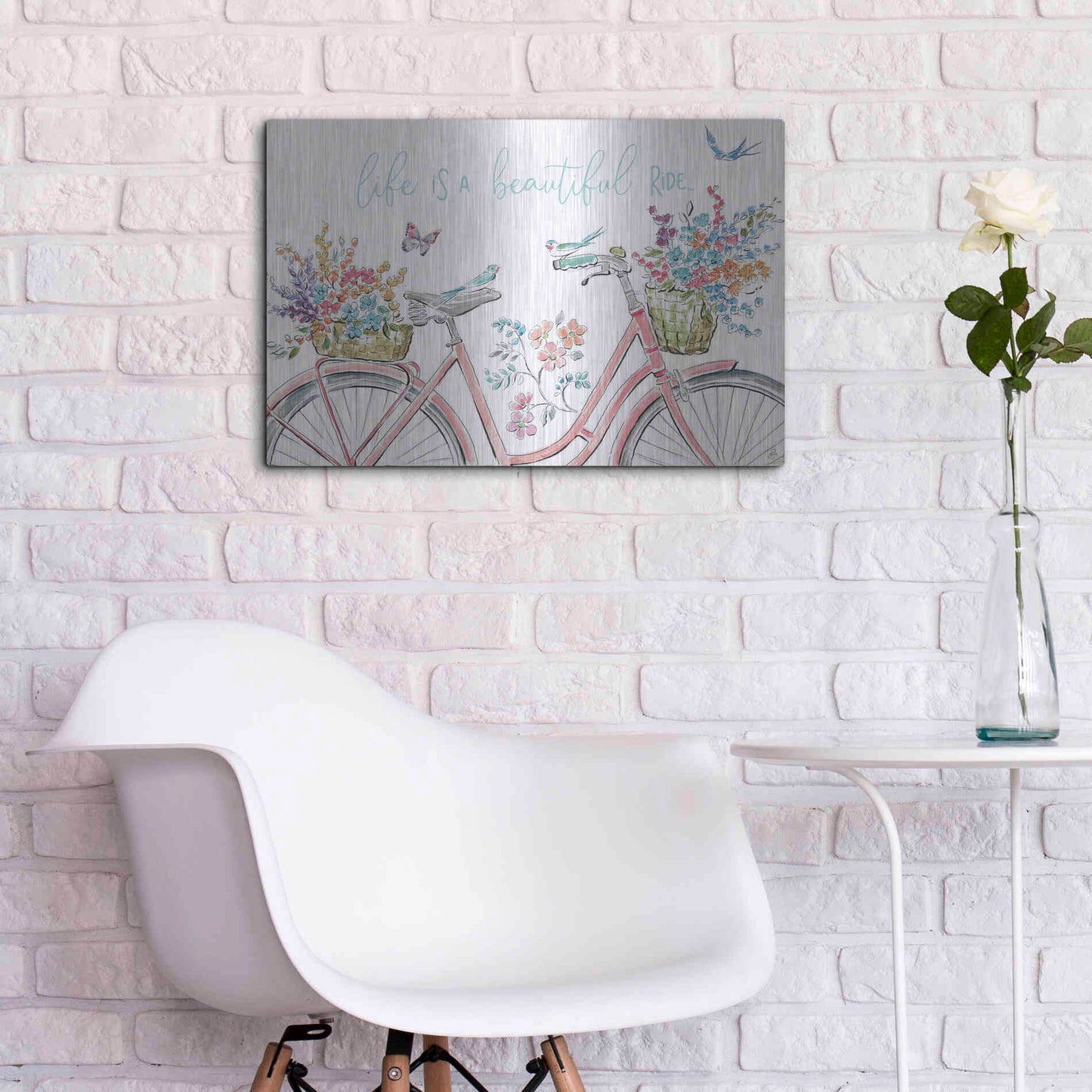 Luxe Metal Art 'Sparrow Spring III Light' by Daphne Brissonet, Metal Wall Art,24x16